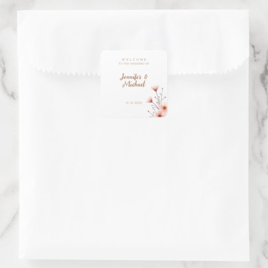 Minimalistische moderne kalligrafie bruiloft welko vierkante sticker (Tas)