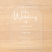 Minimalistische moderne kalligrafie Casual trouwbo Acryl Uitnodigingen (Voorkant)