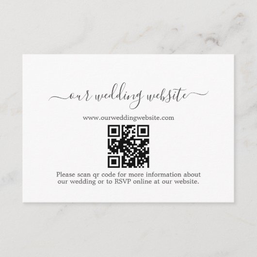 Minimalistische moderne kalligrafie QR-code bruilo Informatiekaartje (Voorkant)