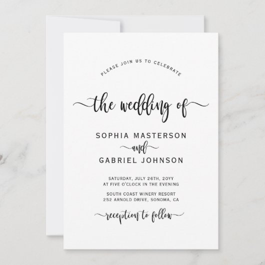 Minimalistische moderne kalligrafie QR-code bruilo Kaart (Voorkant)