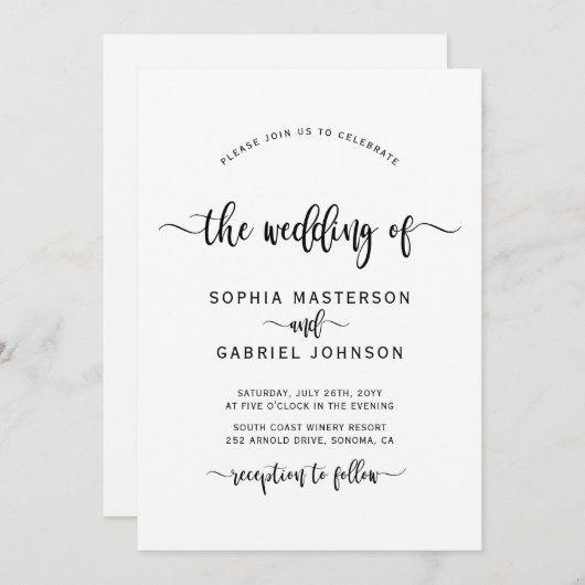 Minimalistische moderne kalligrafie QR-code bruilo Kaart (Voorkant / Achterkant)