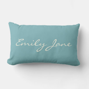 Minimalistische moderne kalligrafie turquoise gepe kussen
