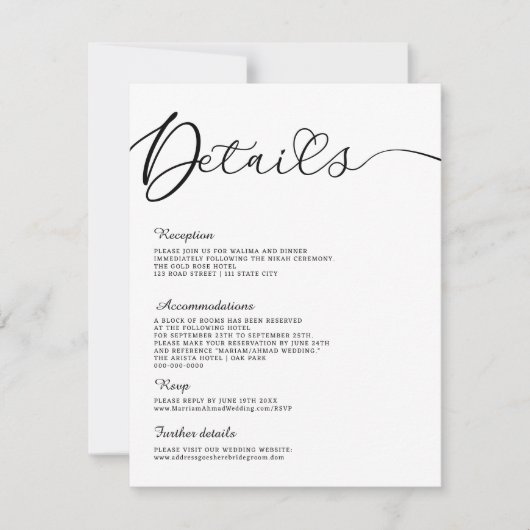 Minimalistische moderne kalligrafie zwart wit Deta Kaart (Voorkant)