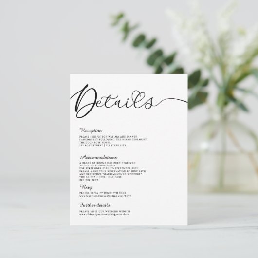 Minimalistische moderne kalligrafie zwart wit Deta Kaart (Staand voorkant)