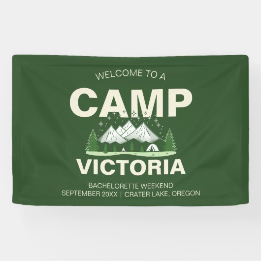 Minimalistische moderne kamp bachelorette-feest spandoek (Horizontaal)