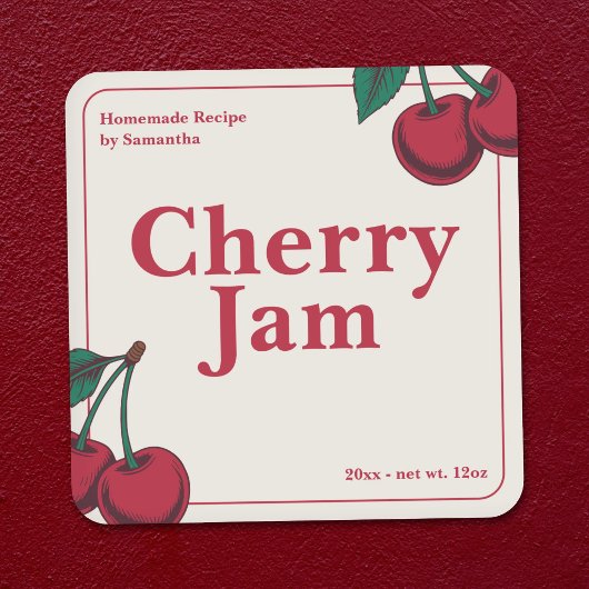 Minimalistische & Moderne Kersenjam Label Sticker