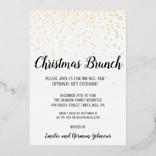 Minimalistische moderne kerst brunch goud folie uitnodiging (Voorkant)