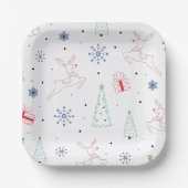 Minimalistische moderne kerst kleur lijn art papieren bordje (Voorkant)