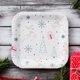 Minimalistische moderne kerst kleur lijn art papieren bordje