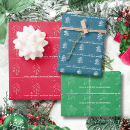 Minimalistische moderne kerstbomen sterren sneeuw inpakpapier vel