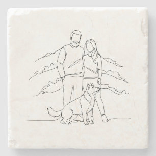 Minimalistische moderne koppel met hond Lijntekeni Stenen Onderzetter
