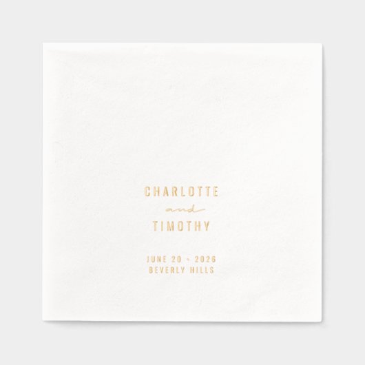 Minimalistische moderne koppels namen trouwdatum g folie servetten (Voorkant)