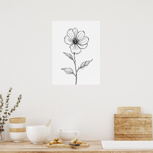 Minimalistische moderne kunst. Single Bloom Line A Poster (Keuken)
