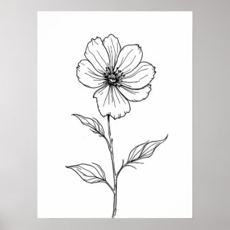 Minimalistische moderne kunst. Single Bloom Line A Poster