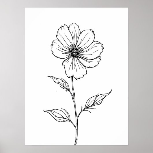 Minimalistische moderne kunst. Single Bloom Line A Poster (Voorkant)