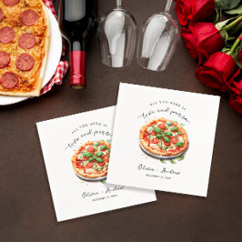 Minimalistische moderne liefde en pizza proefmaalt servet