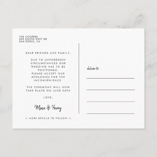 Minimalistische moderne liefde is geduldige update briefkaart (Achterkant)