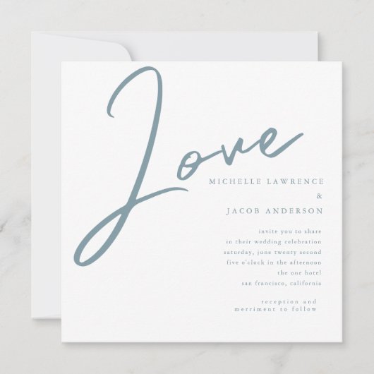 Minimalistische moderne liefde script bruiloft uit kaart (Voorkant)
