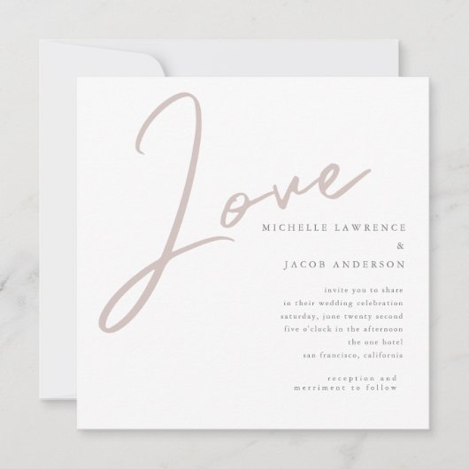 Minimalistische moderne liefde script bruiloft uit kaart (Voorkant)