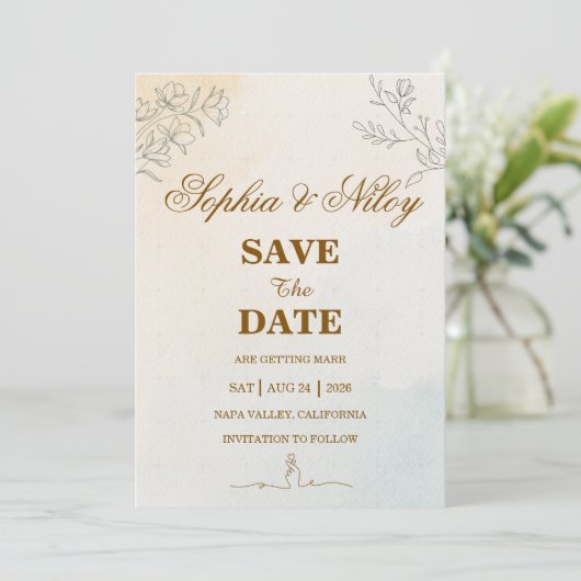 Minimalistische moderne lijnenkunst bruiloft save the date (Staand voorkant)