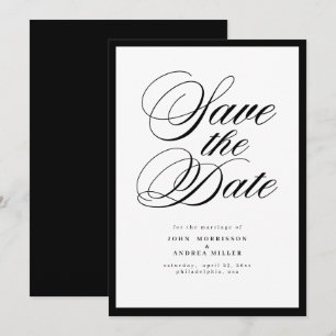 Minimalistische Moderne Luxe Zwart-Wit Huwelijk Save The Date