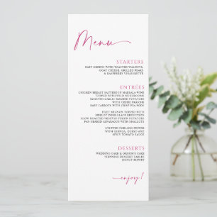Minimalistische moderne magenta roze bruiloft menu