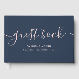 Minimalistische moderne Manuscript Navy and Blush  Gastenboek