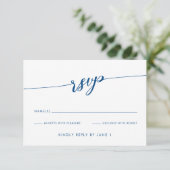Minimalistische moderne marine blauw script RSVP-k RSVP Kaartje (Staand voorkant)