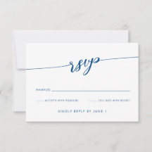 Minimalistische moderne marine blauw script RSVP-k