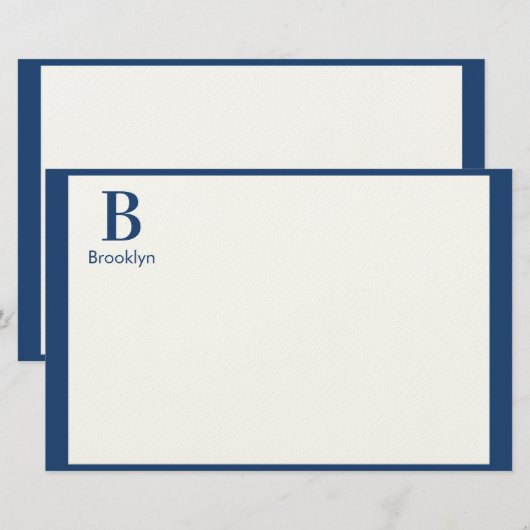 Minimalistische moderne marineblauwe rand monogram briefpapier (Voorkant / Achterkant)