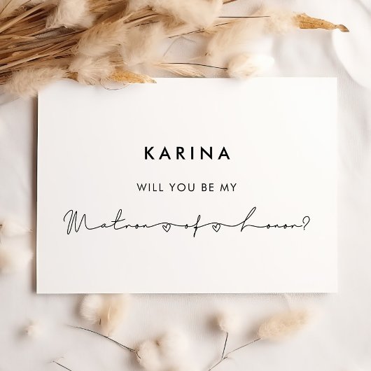 Minimalistische moderne Matron of Honor-voorstelka Kaart