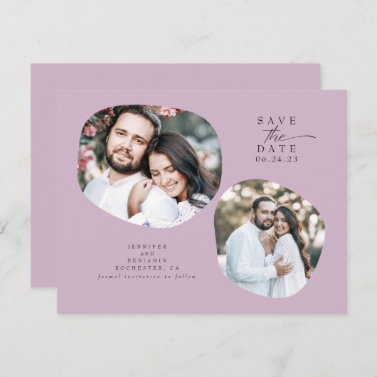 Minimalistische moderne Mauve Bewaar de datumfoto Save The Date (Voorkant / Achterkant)