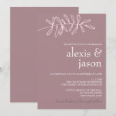 Minimalistische moderne Mauve Bloemen bruiloft Kaart (Voorkant / Achterkant)