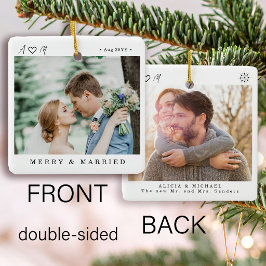 Minimalistische moderne Merry and Married foto Keramisch Ornament