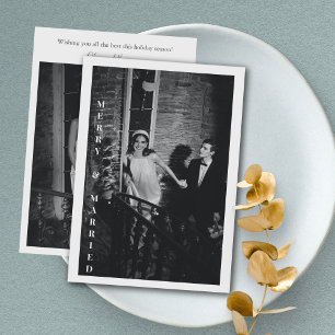Minimalistische Moderne Merry Married Foto Huwelij Feestdagenkaart