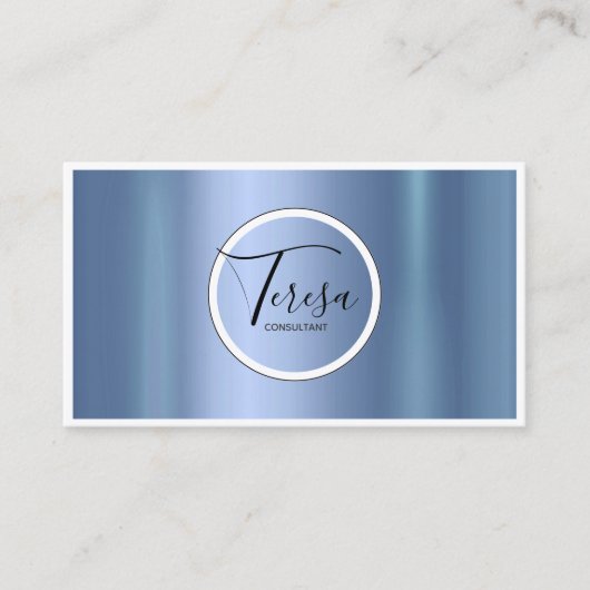 Minimalistische Moderne Metallic Circle Blue ID561 Visitekaartje (Voorkant)