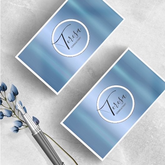 Minimalistische Moderne Metallic Circle Blue ID561 Visitekaartje
