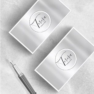 Minimalistische Moderne Metallic Circle Silver ID5 Visitekaartje