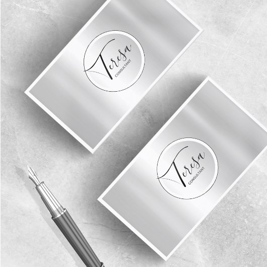 Minimalistische Moderne Metallic Circle Silver ID5 Visitekaartje