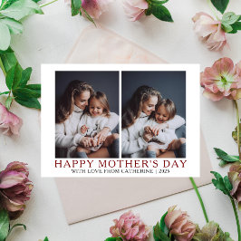 Minimalistische moderne moederdag 2 foto feestdagenkaart