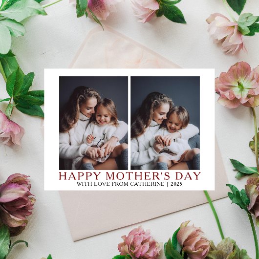 Minimalistische moderne moederdag 2 foto feestdagenkaart