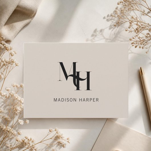 Minimalistische moderne monogram beginletters tan notitiekaartje