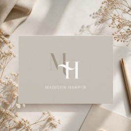 Minimalistische moderne monogram beginletters taup notitiekaartje