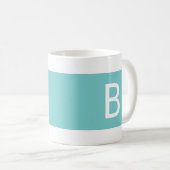 Minimalistische Moderne Monogram Chic Aqua & Wit Koffiemok (Voorkant rechts)