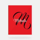 Minimalistische moderne monogram eerste naam rood acryl bord (Voorkant)