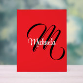 Minimalistische moderne monogram eerste naam rood acryl bord (Neutraal)