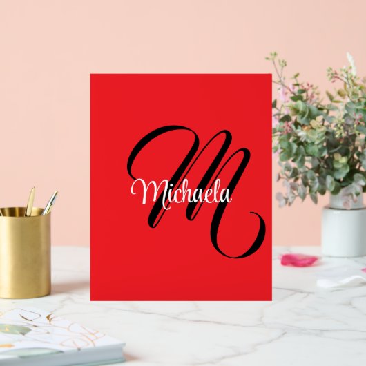 Minimalistische moderne monogram eerste naam rood acryl bord (Huwelijk)