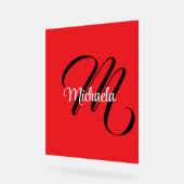 Minimalistische moderne monogram eerste naam rood acryl bord (Hoek)