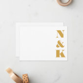 Minimalistische moderne monogram geel huwelijk nam notitiekaartje (Voorkant / Achterkant in situ)