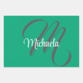 Minimalistische moderne monogram initiaal naam gro inpakpapier vel (Voorkant 2)